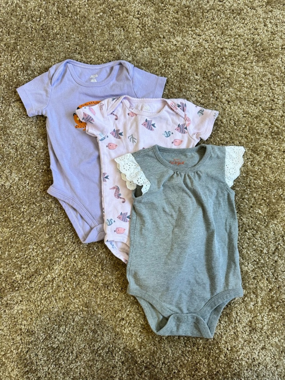 Lilac, Pink & Gray Baby One-Piece Bodysuit Set